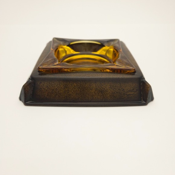 Vintage MCM 2-piece Amber Glass Ashtray with Leather-look case Matina Decor‎ 3M - Picture 4 of 13